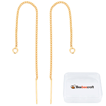 Beebeecraft 1 Box 10Pcs 18K Gold Plated Threader Earrings with 925 Sterling Silver Pins Pull Through Threaded Long Chain Drop Tassel with Loop 3.34inch