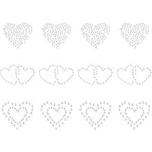 FINGERINSPIRE Fingerinspire Glitter Hotfix Rhinestone(Hot Melt Adhesive On The Back), Costume Accessories, Heart, Crystal, 37~53x31~35mm; 12pcs/set