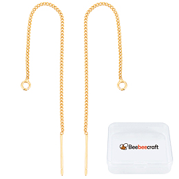 Beebeecraft 1 Box 10Pcs 18K Gold Plated Threader Earrings with 925 Sterling Silver Pins Pull Through Threaded Long Chain Drop Tassel with Loop 3.34inch