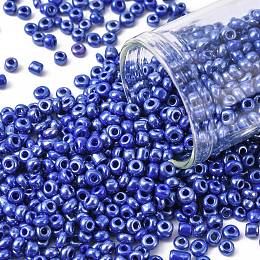 Honeyhandy DIY Craft Beads 8/0 Opaque Colors Lustered Round Glass Seed Beads, Blue, Size: about 3mm in diameter, hole:1mm, about 1101pcs/50g