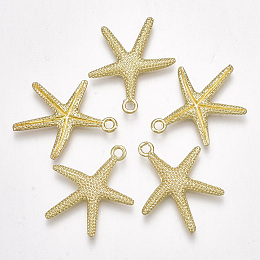 Honeyhandy Alloy Pendants, Starfish/Sea Stars, Light Gold, 24x22x2.5mm, Hole: 2mm