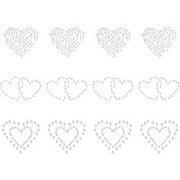 FINGERINSPIRE Fingerinspire Glitter Hotfix Rhinestone(Hot Melt Adhesive On The Back), Costume Accessories, Heart, Crystal, 37~53x31~35mm; 12pcs/set