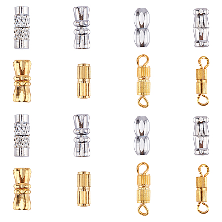 SUPERFINDINGS Brass Screw Clasps, Mixed Shapes, Platinum & Golden, 160sets/box