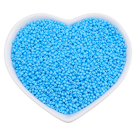 Ornaland Glass Seed Beads, Grade A, Baking Varnish, Opaque Colours, Round, Sky Blue, 2x1.5mm, Hole: 0.7mm; about 11200pcs/bag