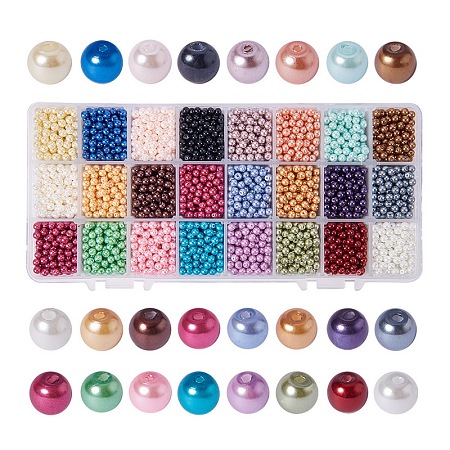 PandaHall Elite About 5520 Pcs 4mm Tiny Satin Luster Glass Pearl Bead Round Loose Beads for Jewelry Making 24 Colors