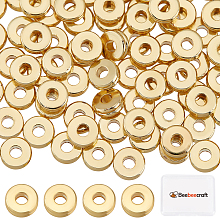 Beebeecraft 100Pcs/Box Flat Round Spacer Beads 24K Gold Plated Donut Spacer Beads Flat Round Disc Loose Jewelry Making Beads for Bracelet Necklace Crafts