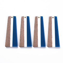 Honeyhandy Resin & Walnut Wood Pendants, Trapezoid, Dark Blue, 49x19x3mm, Hole: 2mm