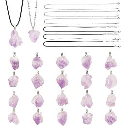 SUNNYCLUE DIY Natural Amethyst Pendant Necklaces Making Kits, include Waxed Cotton Cord Necklace Makings, 304 Stainless Steel Necklaces, Platinum, Necklace Makings: 18.7 inches/17.7 inches; 20pcs/set