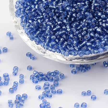 Ornaland 12/0 Glass Seed Beads, Silver Lined Round Hole, Round Small Beads, Royal Blue, 2mm, Hole: 1mm; about 11200pcs/bag