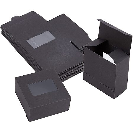 Cardboard Box, with PVC Clear Window, Gift Box, Square, Black, 8x8x4cm