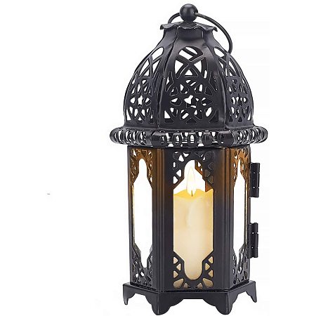 Hanging Lantern, Iron Candle Holder for Indoor Outdoor Events Parities and Weddings, Black, 7.1x8.25x19cm