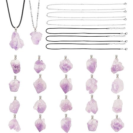SUNNYCLUE DIY Natural Amethyst Pendant Necklaces Making Kits, include Waxed Cotton Cord Necklace Makings, 304 Stainless Steel Necklaces, Platinum, Necklace Makings: 18.7 inches/17.7 inches; 20pcs/set