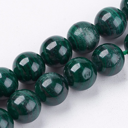 ARRICRAFT Natural Malachite Gemstone Beads Strands, Round, Green, 9~10mm, Hole: 1mm, 19pcs/strand, 8 inches