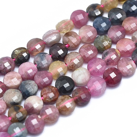 ARRICRAFT Natural Tourmaline Beads Strands, Faceted, Flat Round, 4x2.5mm, Hole: 0.8mm, about 93pcs/strand, 15.15 inches(38.5cm)