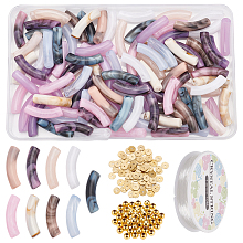 NBEADS About 250 Pcs Acrylic Curved Tube Beads Making Kit, 2 Styles 100 Pcs Colorful Imitation Gemstone Acrylic Beads 50 Pcs Round Brass Beads 100 Pcs Heishi Spacer Beads for Craft Jewelry Making