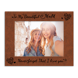 FINGERINSPIRE Leather Picture Frame, Laser Printed Photo Frame, for Home Decor, Horizontal Rectangle with Word, for Mother's Day, Heart Pattern, 247x197mm, Inner Diameter: 127x177mm