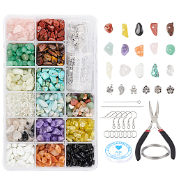 DIY Jewelry Set Kits, with Iron Eye Pins & Earring Hooks & Jump Rings & Head Pins, Elastic Crystal Thread, Alloy Charms & Beads, Gemstone Beads, Aluminum Wire, Carbon Steel Pliers, Mixed Color, 165x108x30mm