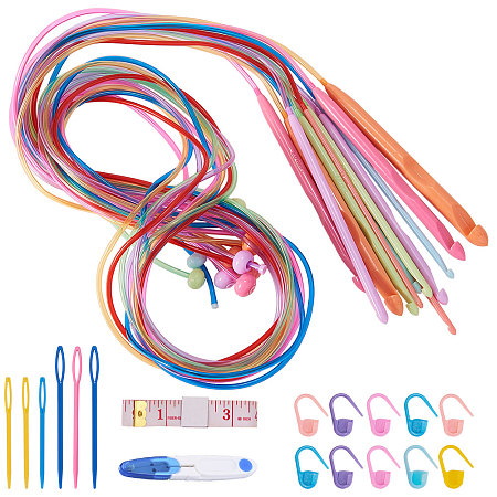 Gorgecraft Sewing Tools, with ABS Plastic Crochet Hooks, Markers Holder, Plastic Knitting Needles, Sewing Scissors and Soft Tape Measure, Mixed Color