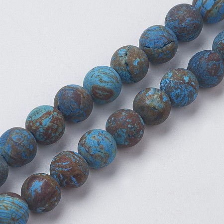 Arricraft Natural Chrysocolla Round Bead Strands, Dyed & Heated, Frosted, 6mm, Hole: 1mm, about 63pcs/strand, 15.5 inches(39.5cm)