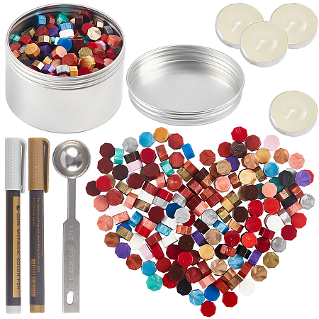 CRASPIRE DIY Letter Seal Kit, with Sealing Wax Particles, Aluminium Jar, Metallic Markers Paints Pens, Stainless Steel Wax Seal Spoon and Candle, Mixed Color