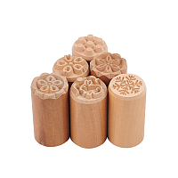 Olycraft Wooden Stamps, Column with Mixed Patterns, Mixed Patterns, 49.5~50x26~26.5mm; 6 patterns, 1pc/pattern, 6pcs/set