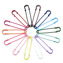 Arricraft Spray Painted Iron Safety Pins, for Brooch Making, Kilt Needles, Mixed Color, 75x17x6mm, Hole: 4.5mm, Pin: 1.5mm