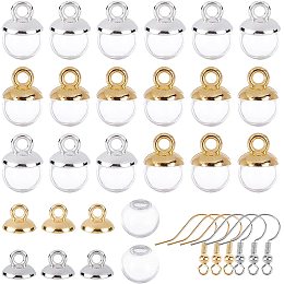 SUNNYCLUE DIY Dangle Earring Making Kits, include Round Glass Globe Beads, Plastic Bead Cap Pendant Bails, Brass Earring Hooks, Platinum & Golden, Globe Beads: 10mm, Hole: 3mm, 60pcs/box