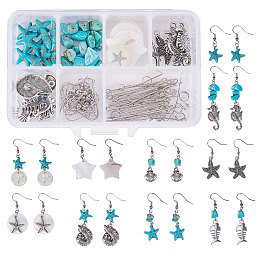 SUNNYCLUE DIY Earring Making, with 316 Surgical Stainless Steel Pendants, Freshwater Shell Pendants, Synthetic Turquoise Beads and Brass Earring Hooks, Mixed Color, 11x7x3cm