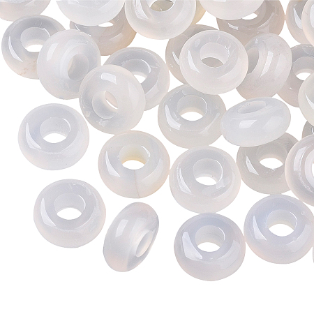 Natural White Agate European Beads, Large Hole Beads, Rondelle, 10x4.5mm, Hole: 4mm, 30pcs/box