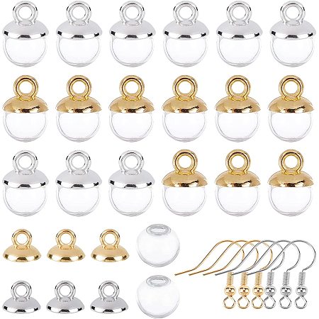 SUNNYCLUE DIY Dangle Earring Making Kits, include Round Glass Globe Beads, Plastic Bead Cap Pendant Bails, Brass Earring Hooks, Platinum & Golden, Globe Beads: 10mm, Hole: 3mm, 60pcs/box