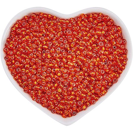 ORNALAND 8/0 Glass Seed Beads, Silver Lined Round Hole, Round Small Beads, Dark Orange, 3mm, Hole: 1mm; about 3500pcs/bag