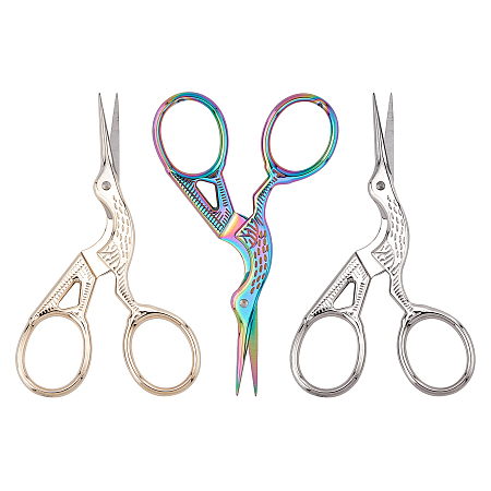 Stainless Steel Scissors, Embroidery Scissors, Sewing Scissors, Mixed Color, 93x45x4.5mm; 3 colors, 1pc/color, 3pcs/set