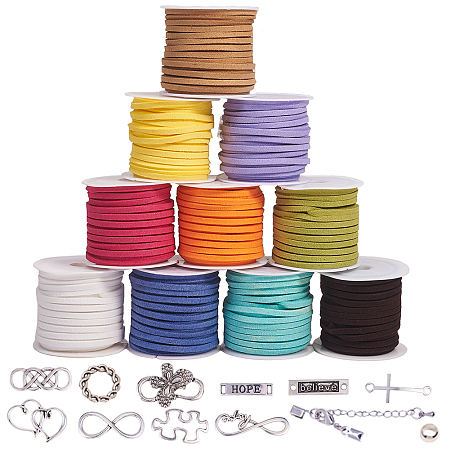 SUNNYCLUE DIY Ornament Accessories Making, with Faux Suede Cord, Ends With Extender Chain And Clasps, Alloy Link and Linking Ring, Mixed Color, 3x1.5mm