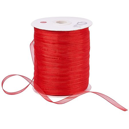 Organza Ribbon, Galloon, Red, 1/4 inch(6mm); 500yards/Roll(457.2m/Roll)