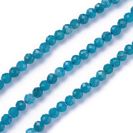 ARRICRAFT Natural Apatite Beads Strands, Faceted, Round, Dark Cyan, 3~3.5mm, Hole: 0.5mm, about 115~130pcs/strand, 14.5~16.1 inches(37~41cm)