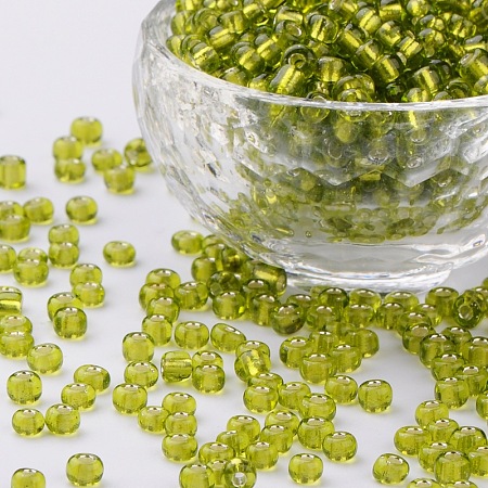 ORNALAND 6/0 Glass Seed Beads, Silver Lined Round Hole, Round Small Beads, Yellow Green, 4mm, Hole: 1.5mm; about 1500pcs/bag