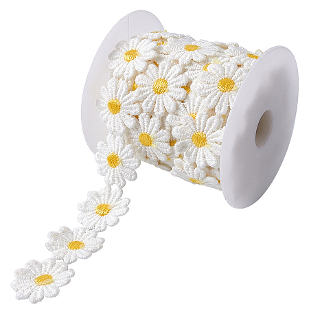 Gorgecraft Daisy Sun Flower Decorating Polyester Lace Trims, for Sewing and Art Craft Projects, with Plastic Spools, White, 1 inches(24.5mm), 5yards/roll(4.57m/roll)