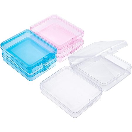 SUPERFINDINGS Transparent Polypropylene(PP) Bead Containers, with Hinged Lids, with Hinged Lids, for Powder Puff, Rectangle, Mixed Color, 11.2x9x2.9cm, Inner Size: 10.8x8.6cm; 3 colors, 2pcs/color, 6pcs/set