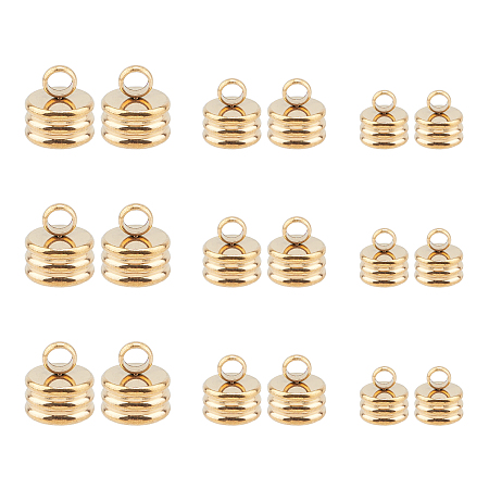 Unicraftale Vacuum Plating 304 Stainless Steel Cord Ends, End Caps, Column, Golden, 7.5~10x6~10mm, Hole: 1.5~3mm; 4~8mm inner diameter, 18pcs/box