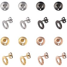 Arricraft 20 Pairs 4 Colors Stud Earring Findings, Flat Round 304 Stainless Steel Stud Earring with Loop for DIY Earring Making