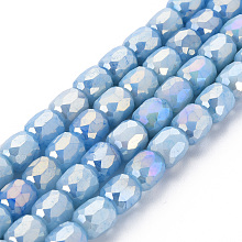 Arricraft Opaque Baking Painted Glass Beads Strands, Imitation Stones, Faceted, AB Color Plated, Column, Light Sky Blue, 8x8mm, Hole: 1.2mm, about 60pcs/strand, 19.69 inch(50cm)