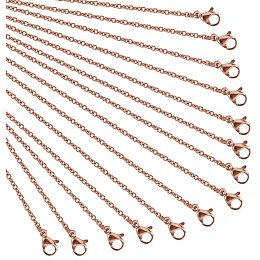 304 Stainless Steel Cable Chain for Necklace Making, with Lobster Claw Clasps, Rose Gold, 17.7 inches(45cm), 1.9mm wide, 1mm thick, 10pcs/box