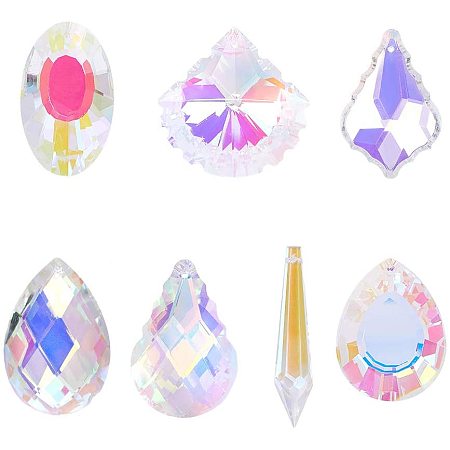 GorgecraftTransparent Glass Pendants, for Chandelier Crystal Hanging Pendants, Faceted, Mixed Shapes, Clear AB, 120x100mm; 7pcs/set