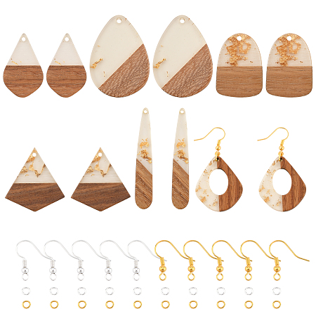 Olycraft DIY Dangle Earring Making Kits, include Resin & Walnut Wood Pendants, Brass Earring Hooks, Brass Jump Rings, Mixed Shapes, Gold, Pendants: 12pcs/box