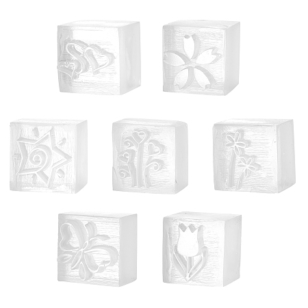 PANDAHALL ELITE Resin Chapter, DIY Handmade Resin Soap Stamp Chapter,  Square, Mixed Patterns, 20.5~26x22~23x22~23mm; 7patterns, 1pc/pattern, 7pcs/set