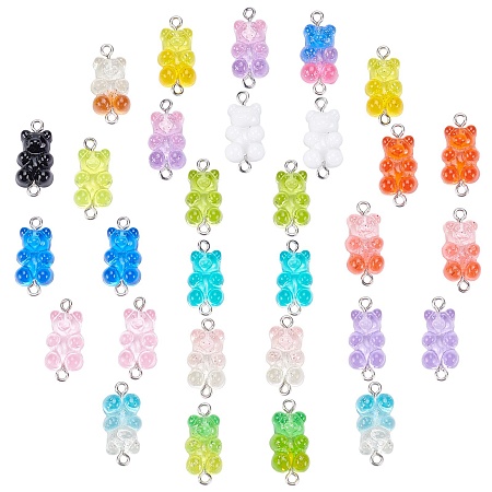 SUNNYCLUE Resin Links Connectors, with Platinum Plated Iron Loops, Bear, Mixed Color, 24~25x10.5~11x7mm, Hole: 1.8mm, 18 colors, 4pcs/color, 72pcs/bag