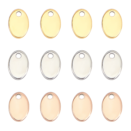 Unicraftale Vacuum Plating 304 Stainless Steel Charms, Stamping Blank Tag, Oval, Mixed Color, 9x6x0.8mm, Hole: 1mm, 3 colors, 20pcs/color, 60pcs/box