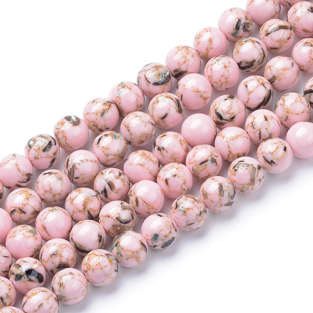 Arricraft Assembled Synthetic Turquoise and Shell Beads Strands, Dyed, Round, Pink, 8mm, Hole: 1mm, about 50pcs/strand, 15.7 inches