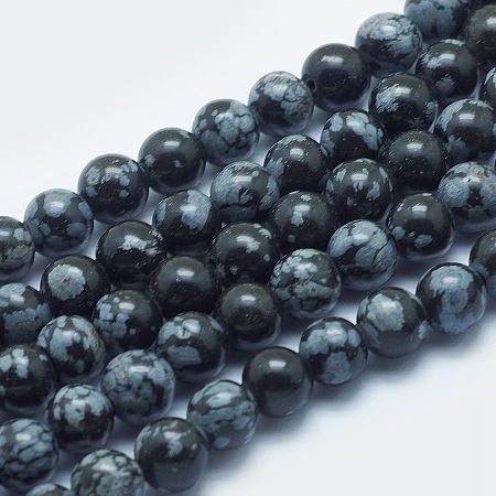 ARRICRAFT Natural Snowflake Obsidian Beads Strands, Round, 8mm, Hole: 2mm, about 48pcs/strand, 15.3 inches