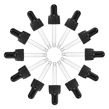 Straight Tip Glass Droppers, with Rubber Bulb and Screw Cap, for Glass Essential Oils Dropper Bottles, Black, 73.5x21mm; Capacity: 10ml, 24sets/box